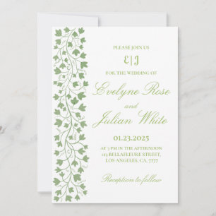 Faire-part de mariage minimaliste de lierre vert