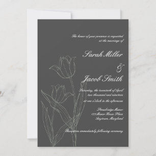 Faire-part de mariage minimaliste de tulipe gris c