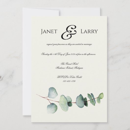 Faire-part de mariage minimaliste d'Eucalyptus (Devant)