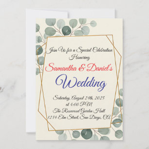 Faire-part de mariage minimaliste d'eucalyptus