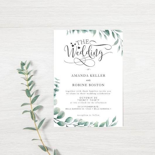 Faire-part de mariage minimaliste d'eucalyptus