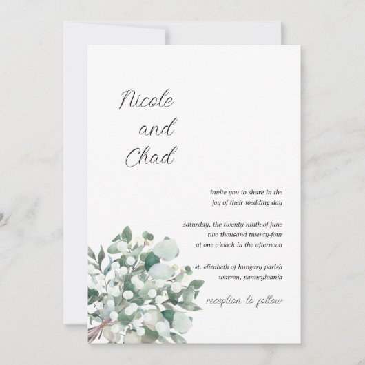 Faire-part de mariage minimaliste d'eucalyptus (Devant)