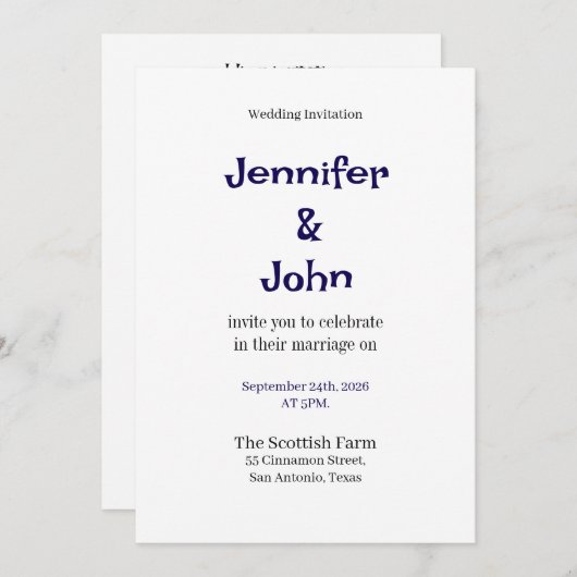 faire-part de mariage minimaliste élégant (Devant / Derrière)
