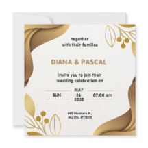 Faire-part de mariage minimaliste élégante en or b