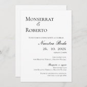 Faire-part de mariage minimaliste en espagnol (Devant / Derrière)