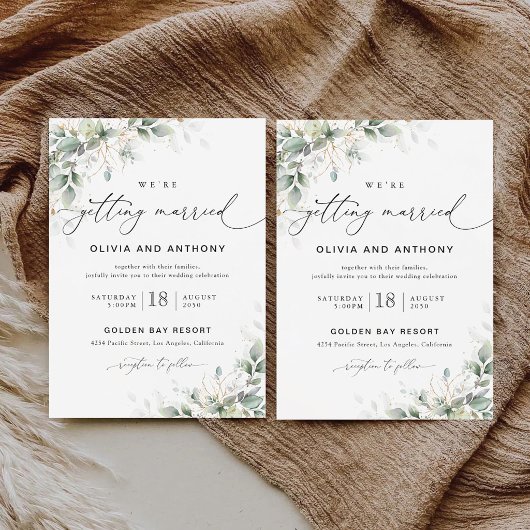 Faire-part de mariage minimaliste Eucalyptus