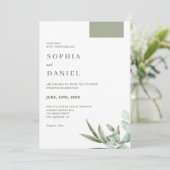 Faire-part de mariage minimaliste feuilles d'eucal (Debout devant)