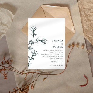 Faire-part de mariage minimaliste Floral Line Art