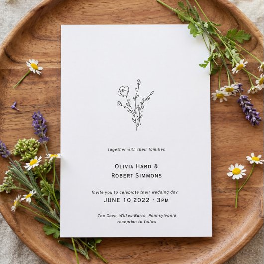 Faire-part de mariage minimaliste floral rustique