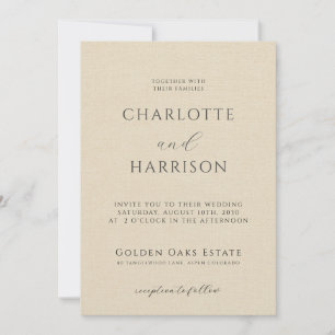 Faire-part de mariage minimaliste lin champagne fa