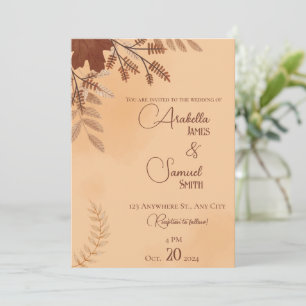 Faire-part de mariage minimaliste marron automnal
