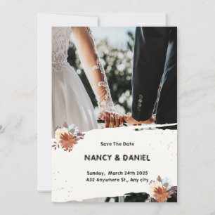 Faire-part de mariage minimaliste moderne noir bla