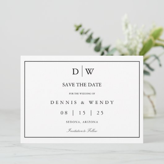 Faire-Part de Mariage Minimaliste Monogramme (Debout devant)
