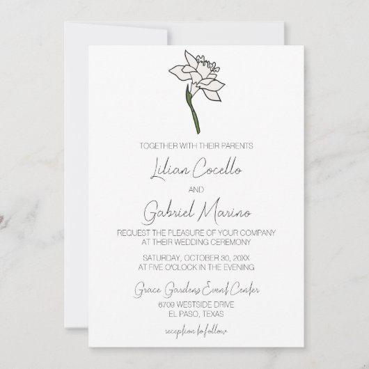 Faire-part de mariage minimaliste Narcisse (Devant)