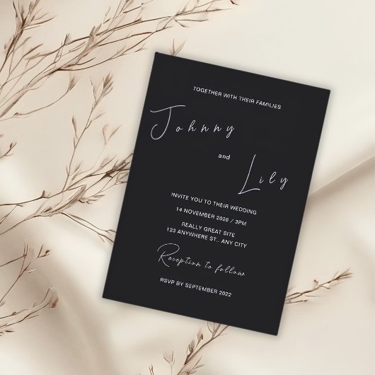 Faire-part de mariage minimaliste noir
