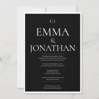 Faire-part de mariage minimaliste noir et blanc
