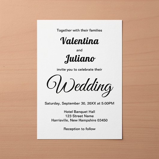 Faire-part de mariage minimaliste noir et blanc