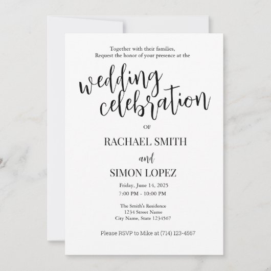 Faire-part de mariage minimaliste - noir et blanc (Devant)