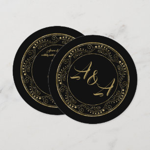 Faire-part de mariage minimaliste noir et or