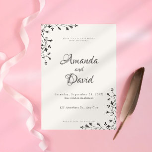 Faire-part de mariage minimaliste noir floral