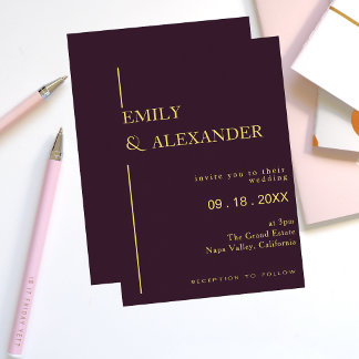 Faire-part de mariage minimaliste Plum Gold