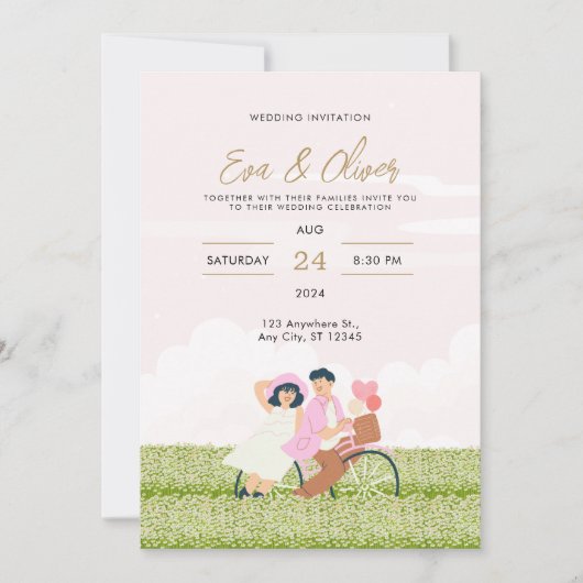 Faire-part de mariage minimaliste rose (Devant)
