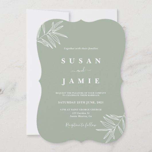 Faire-part de mariage minimaliste Sage (Devant)