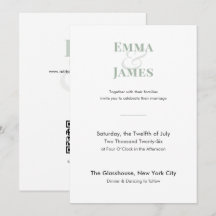 Faire-part de mariage minimaliste Sage | Code QR