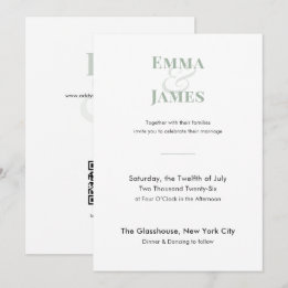 Faire-part de mariage minimaliste Sage | Code QR