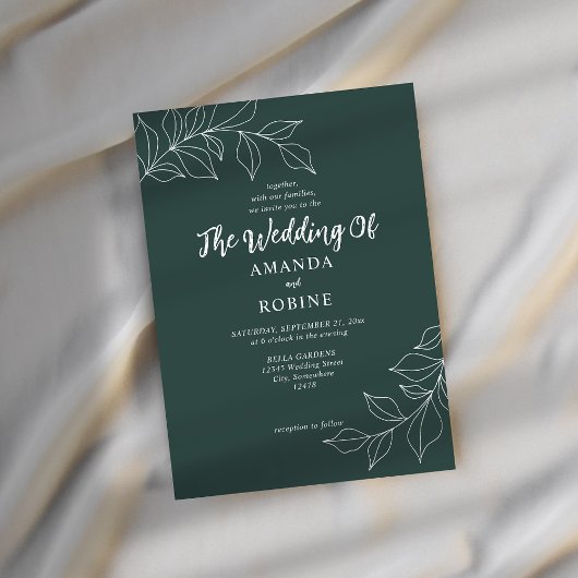 Faire-part de mariage minimaliste Sage Green Leaf