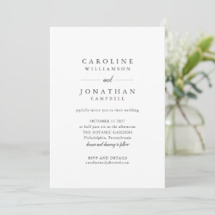 Faire-part de mariage minimaliste serif blanc noir