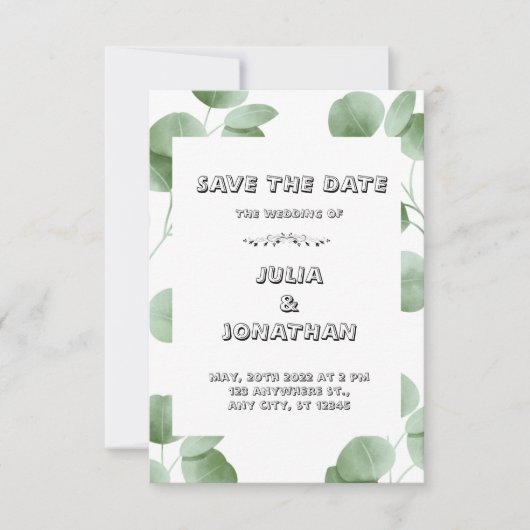 Faire-part de mariage minimaliste vert (Devant)