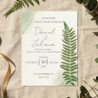 Faire-part de mariage minimaliste vert sauge | Fer