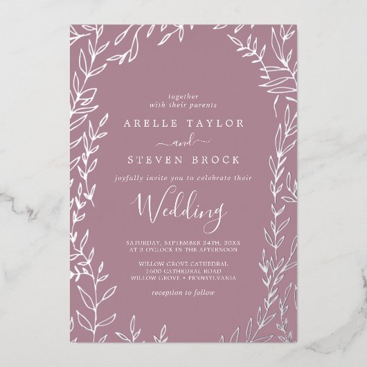 Faire-part de mariage minime de feuille d'argent à (Devant)