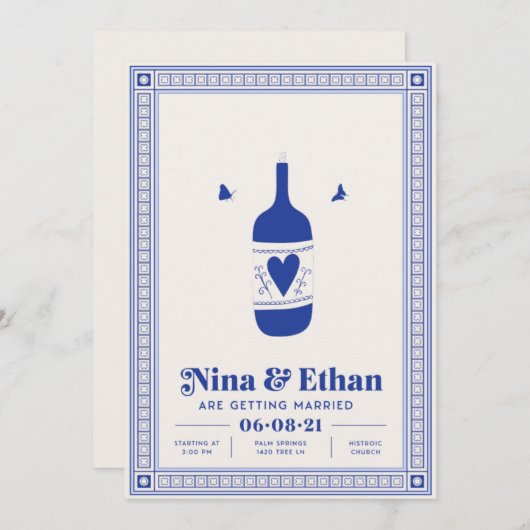 Faire-part de mariage minimum bleu | Élégant et si (Devant / Derrière)