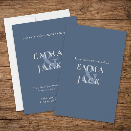 Faire-part de mariage minimum bleu muet