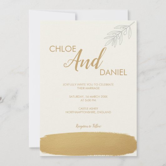 Faire-part de mariage minimum de brosse d'or (Devant)