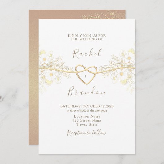 Faire-part de mariage minimum Rose Gold (Devant / Derrière)