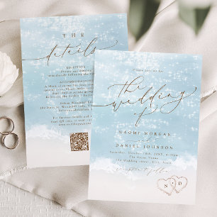 Faire-part de mariage Modern Script Sand Hearts Be