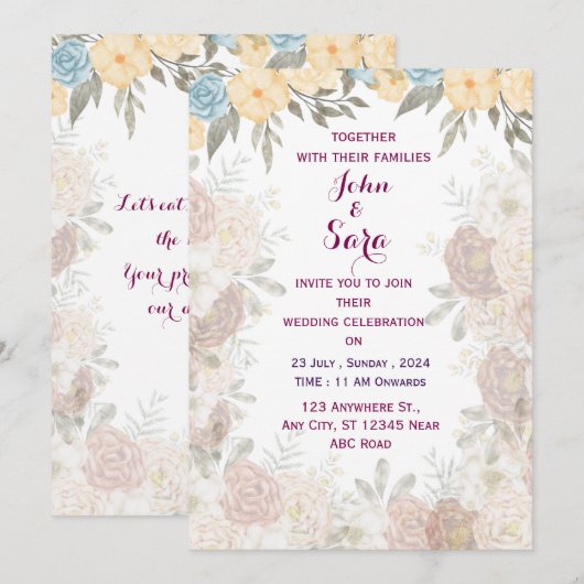 Faire-part de mariage moderne (Devant / Derrière)