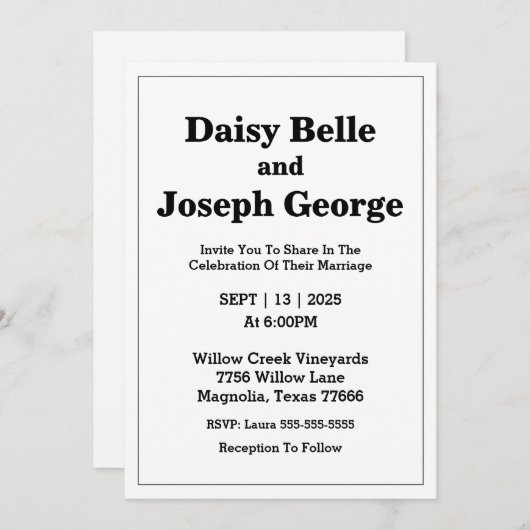 Faire-part de mariage moderne (Devant / Derrière)