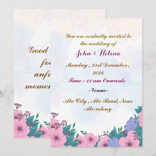 Faire-part de mariage moderne (Devant / Derrière)