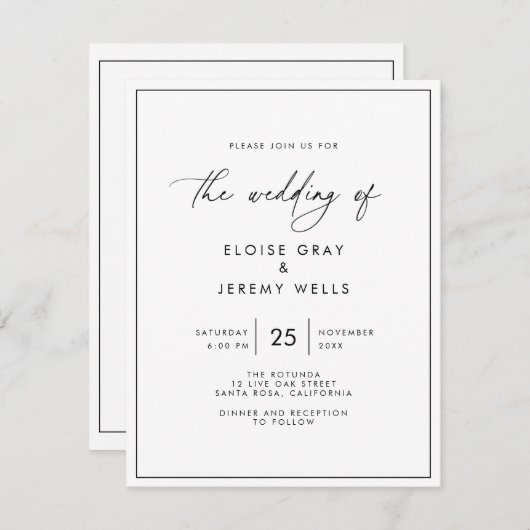 Faire-part de mariage moderne (Devant / Derrière)