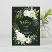 Faire-part de mariage moderne à cadre d'or floral (Debout devant)