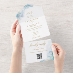 Faire-part de mariage moderne à code QR à l'aquare