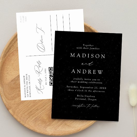Faire-part de mariage moderne à code QR noir et bl