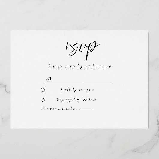 Faire-part de mariage moderne à feuille d'or (Verso)