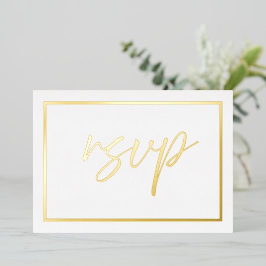 Faire-part de mariage moderne à feuille d'or RSVP (Debout devant)