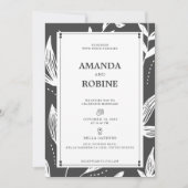 Faire-part de mariage moderne à feuille noire et b (Devant)