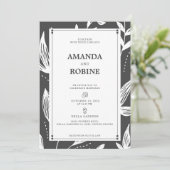 Faire-part de mariage moderne à feuille noire et b (Debout devant)